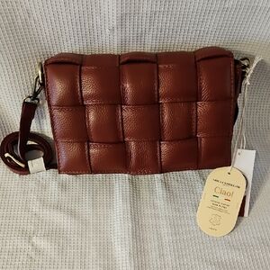 Elegant Brown Woven Leather Crossbody Bag